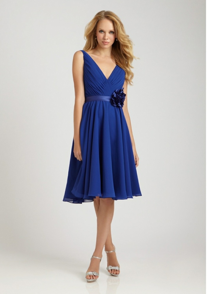 modré šifónové šaty s kvetmi V-výstrih-3D-kvetina-šifón-šaty-sissi-šaty-nakupovanie-com