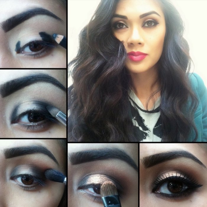 Pokyny pre dymové oči a červené pery Nápady-líčenie-kroky