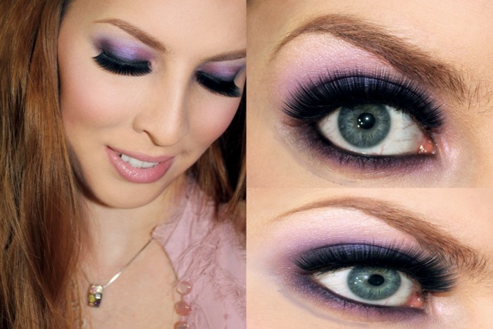 žiarivo purpurový makeup s predlžovaním mihalníc blue-eyes-with-purple-make-up