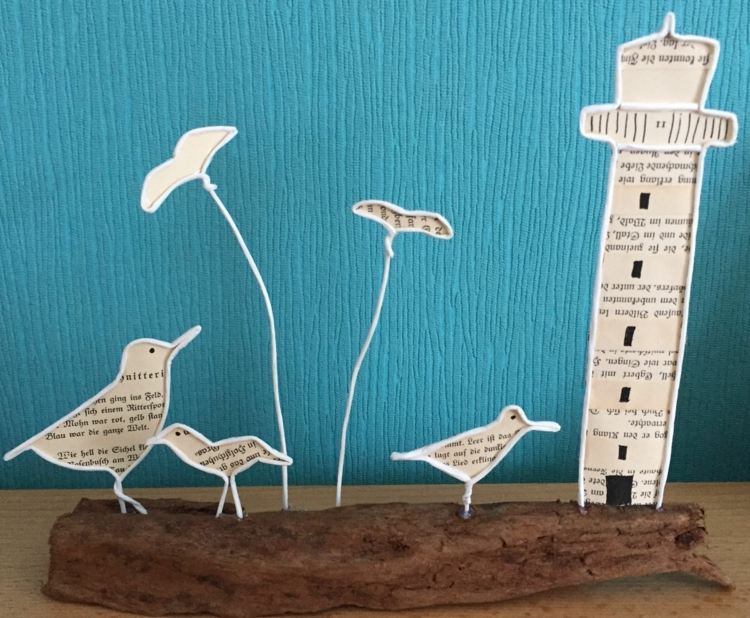 Vyrobte čajky a maják z drôtu z bieleho papiera