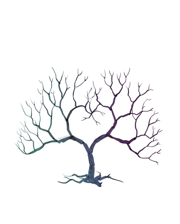 fingerprint-strom-šablóna-thumbprint-ombre-farby-kmeňové-konáre