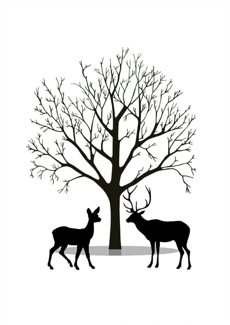odtlačok prsta-strom-šablóna-park-les-lúka-jeleň-jeleň-sob