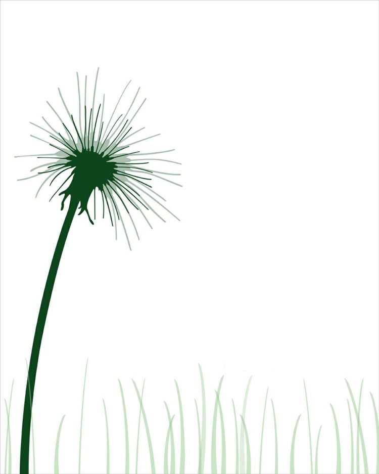 odtlačok prsta-strom-šablóna-tvar-púpavy-semená-steblá trávy-zelenej