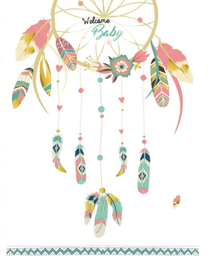 odtlačok-strom-šablóna-farebný-lapač snov-perie-indiáni