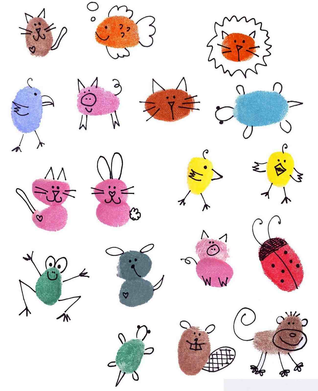 nápady na obrázky odtlačkov prstov zvierat a vtákov pre deti