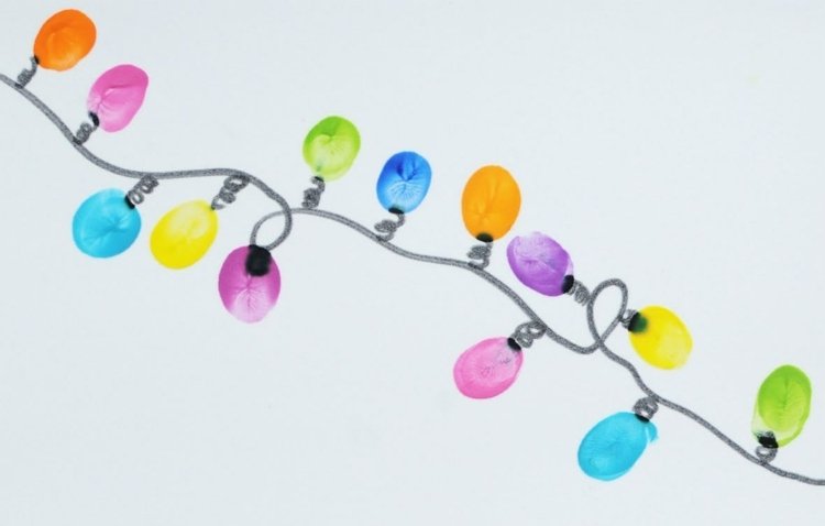 odtlačky prstov-obrázky-rozprávkové svetlá-nápad-plsť-hrot-kábel-farebné