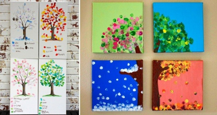 odtlačky prstov-obrázky-sezóny-nápadov-ruka-kmeňové listy-snehové kvety