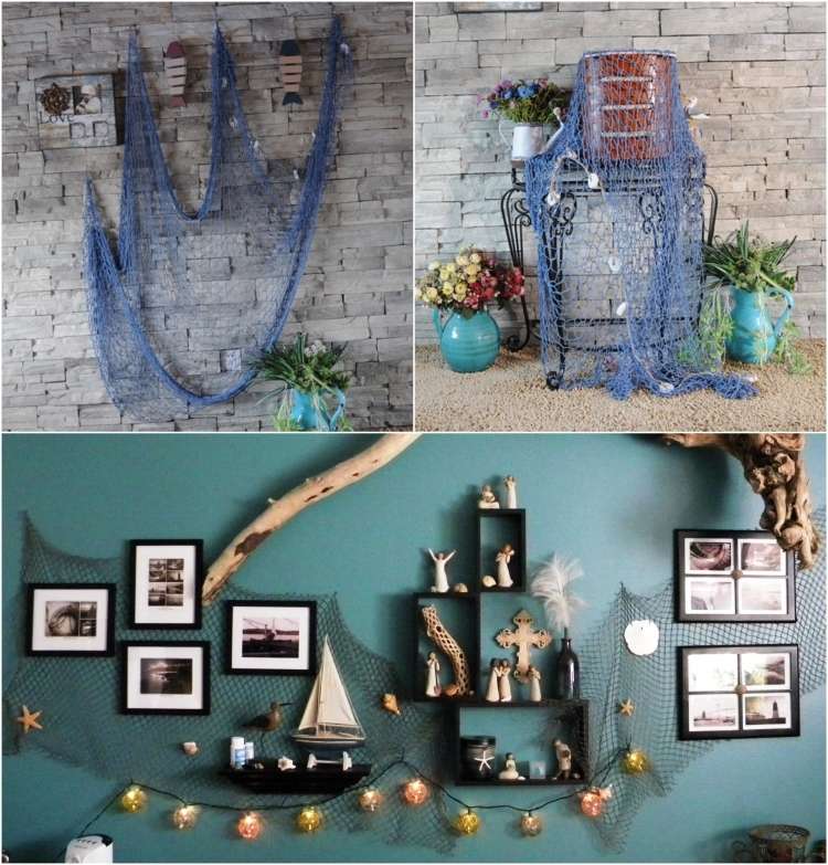 Rybárske siete ako dekorácia na stenu - kulisa pre obrázky Rybárska sieťová stena-dekorácia-prehodená-pozadia-rám obrazu