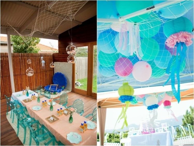 Rybárske siete na strope - hore balóny rybárska sieť párty dekorácia deka balóniky