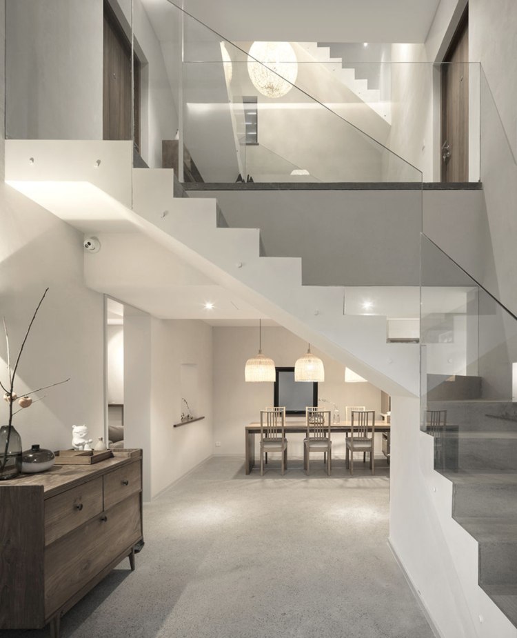 vila s plochou strechou, prízemie, čínsky interiérový dizajn