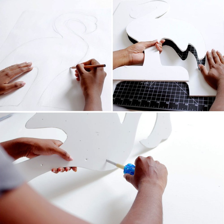 plameniak dekorácia drotár silueta vystrihnutá pena