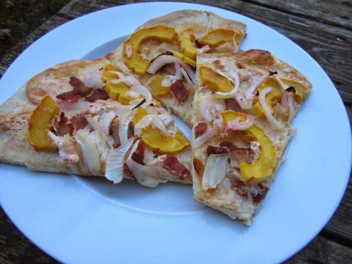 Variant Tarte Flambée na jeseň s tekvicou Recept na jesenný nápad s tekvicou tarte flambee