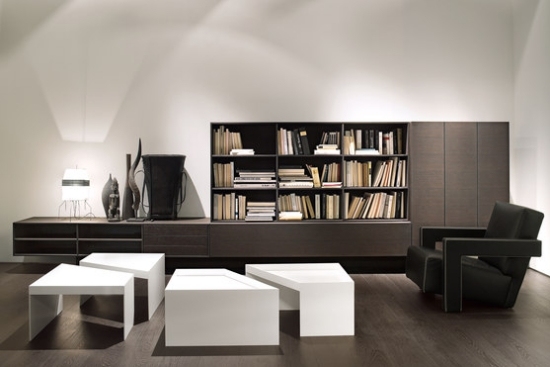 flexibilná nástenná polica z tmavohnedého dreva navrhuje lema Flexibilné nástenné police z tmavohnedého dreva od spoločnosti lema