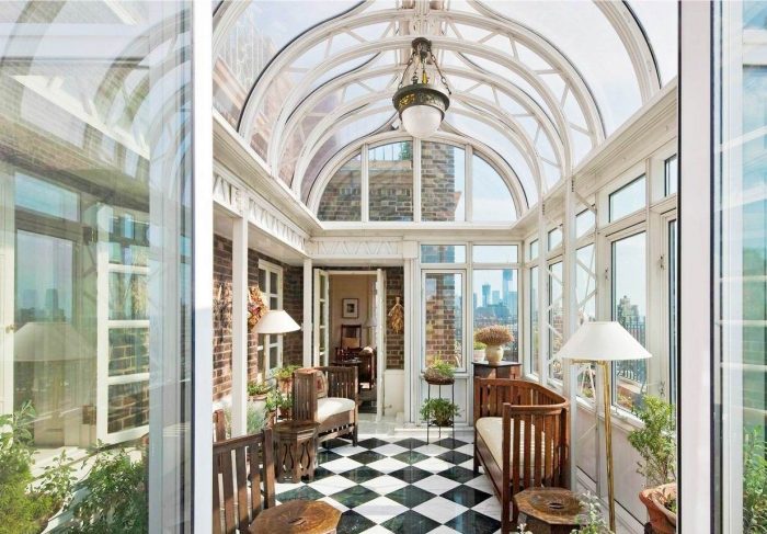 dlažba-šachovnica-čierno-biela-zimná záhrada-drevený nábytok