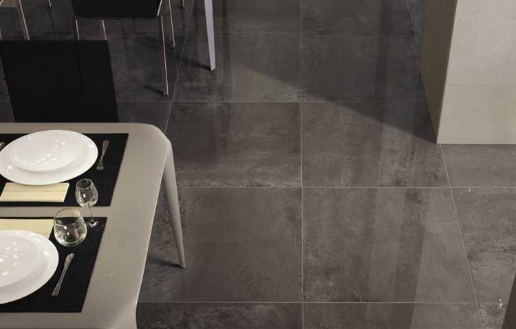 dlažba v kamennom vzhľade evoque fap sivá tmavý kuchynský jedálenský stôl