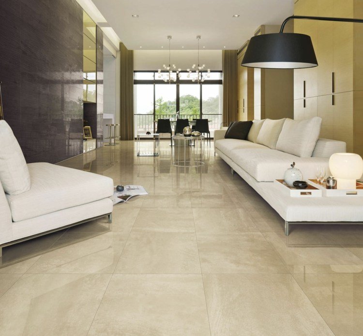 dlaždice v kameni vyzerajú béžovo evoque lesk obývacia izba nápad