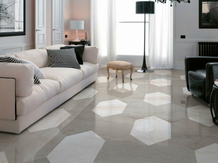 obklady v kamennom vzhľade evoque voštinový vzor bielo sivý dizajn obývačky