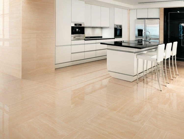 dlaždice kameň vzhľad nadprirodzená kuchyňa broskyňa farba podlaha kuchyňa ostrov biely