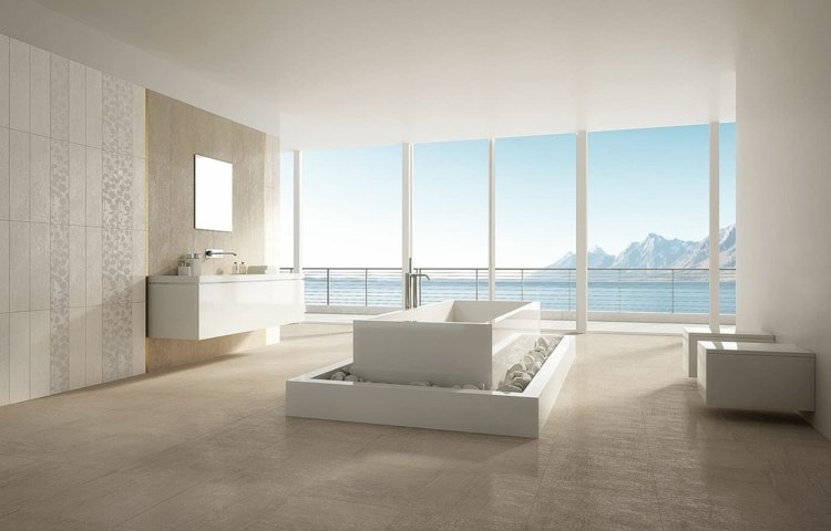 dlažba v kamennom vzhľade grafit moderná kúpeľňa okno predné umývadlo vaňa