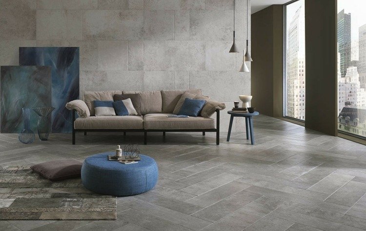 dlaždice kameň vzhľad kamenná vzor rybí rošt obývacia izba modrá sivá