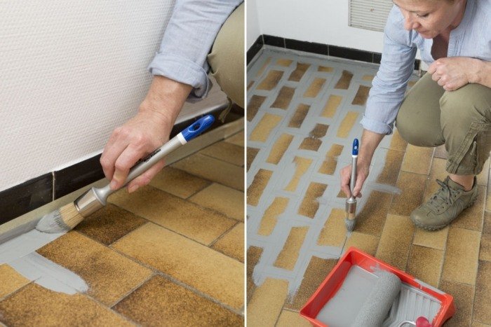 najskôr natrite spoje štetcom Maľovanie-obklady-maľba-spoje-farba-štetec-opatrne