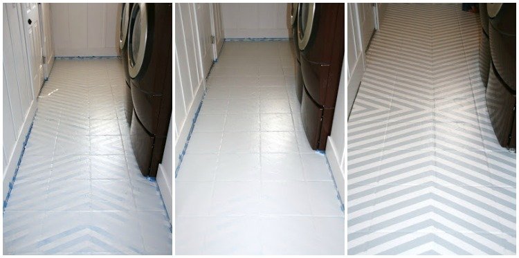 Na dlaždicovú podlahu vytvorte lepiacou páskou pásy Mzuster Maľovanie na dlaždice-bielizeň-biela-podlaha-pásy-lepiaca páska