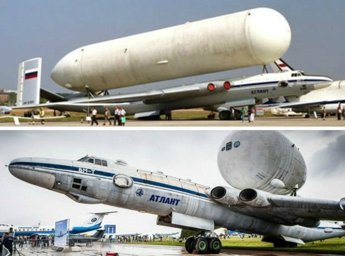 päť obrovských obrovských predmetov vzducholode Lietadlá, ktoré nesú iné lietadlá