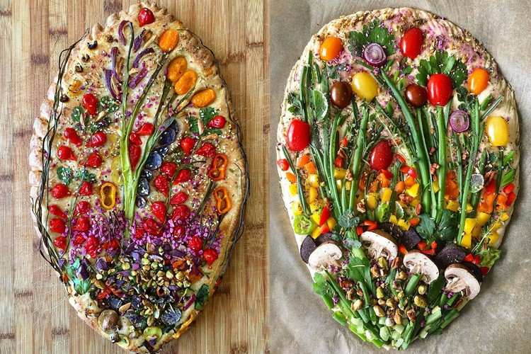 Nízkokarbová receptúra ​​plochého chleba so záhradou Foccacia so zeleninou