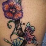 Eredeti példa egy elkészített árvácska tetoválásra - a rajz árvácska és pillangó tetováláshoz alkalmas