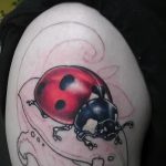 fotó a katicabogár tetoválásról # 63 - a minta egyedi változata, amely sikeresen használható feldolgozásra és katicabogár tetoválásra a nyakon