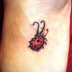 fotó a katicabogár tetoválásról №335 - a minta egyedülálló változata, amely sikeresen használható változtatásra és alkalmazásra katicabogár lóhere tetoválásaként