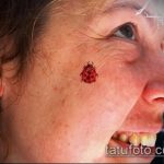 fotó a 697 -es katicabogár tetoválásról - a minta hűvös változata, amely könnyen használható felülvizsgálathoz és katicabogár -tetoválásként a karon