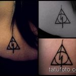 fotó a halálos ereklyék tetoválásról # 45 a minta klassz változata, amely könnyen használható a halálos ereklyék karon történő feldolgozására és felhelyezésére tetoválásként