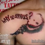 fotó a 411 számú joker tetoválásról - a minta egyedi változata, amely jól használható a joker gonosz feldolgozására és tetoválásként történő alkalmazására