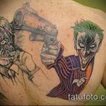 fotó a joker tetoválásról # 826 - a minta hűvös változata, amely sikeresen használható változtatásra és alkalmazásra joker tetoválásként a borjún