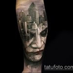 fotó a joker tetoválásról # 651 - a minta egyedi változata, amely sikeresen használható feldolgozásra és joker old school tetoválásként történő alkalmazásra