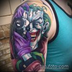 fotó a joker tetoválásról # 120 - a minta hűvös változata, amely sikeresen használható a joker maszk megváltoztatására és tetoválásként történő alkalmazására