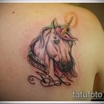 Kiváló példa az elkészült egyszarvú tetoválásra - a rajz alkalmas egyszarvú tetoválásra férfiaknak