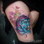 A kivitelezett unikornis tetoválás egyedi változata - a rajz alkalmas az egyszarvú kozmosz tetováláshoz