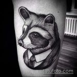 fénykép a mosómedve tetoválásról, 656. szám - a minta érdekes változata, amely jól használható feldolgozásra és alkalmazásra, mint egy mosómedve tetoválás képe a borján