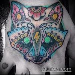 fotó a mosómedve tetoválásról, 401. szám - a minta hűvös változata, amely jól használható egy mosómedve vázlatának átalakítására és felhelyezésére a vállára tetoválásként