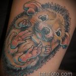 Egy teszt példa egy elkészült sündisznó tetoválásra - a rajz alkalmas sündisznó tetoválására a ködben