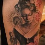 снимка на гейша татуировка № 659 - готина версия на рисунка, която може лесно да се използва за обработка и нанасяне като татуировка на гейша с череп