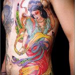 снимка на татуировка на гейша № 353 - достойна версия на рисунка, която може успешно да се използва за трансформиране и прилагане на японска гейша като татуировка