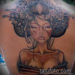 снимка на татуировка на гейша # 577 - достойна версия на рисунка, която може успешно да се използва за промяна и приложение като татуировка на гейша с катана