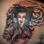 снимка на гейша татуировка # 284 - изключителна версия на модела, която може успешно да се използва за преразглеждане и приложение като татуировка на гейша със сакура