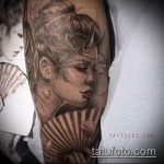 снимка на гейша татуировка № 968 - достойна версия на рисунка, която може лесно да се използва за преразглеждане и приложение като татуировка на гейша на предмишниците