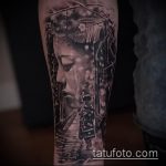 снимка на татуировка гейша номер 321 - готина версия на модела, която може успешно да се използва за преразглеждане и приложение като татуировка на ръкав на гейша