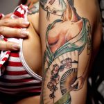 снимка на татуировка на гейша № 887 - готина версия на рисунка, която може да се използва добре за обработка и прилагане като татуировка на гейша и сакура