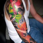 снимка на татуировка на гейша № 505 - достойна версия на рисунка, която може успешно да се използва за обработка и прилагане като татуировка на гейша с чадър